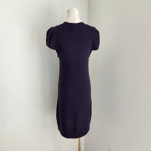 Y2K She's Cool Purple Cable Knit Sweater Dress Short Sleeve Whimsigoth Winter S - Picture 6 of 11